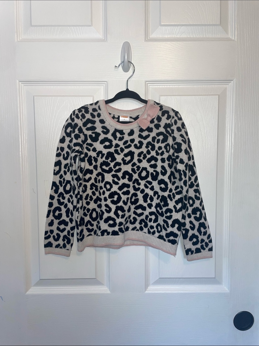 Gymboree Black and Cream Leopard Crewneck Sweater with Pink Trim
